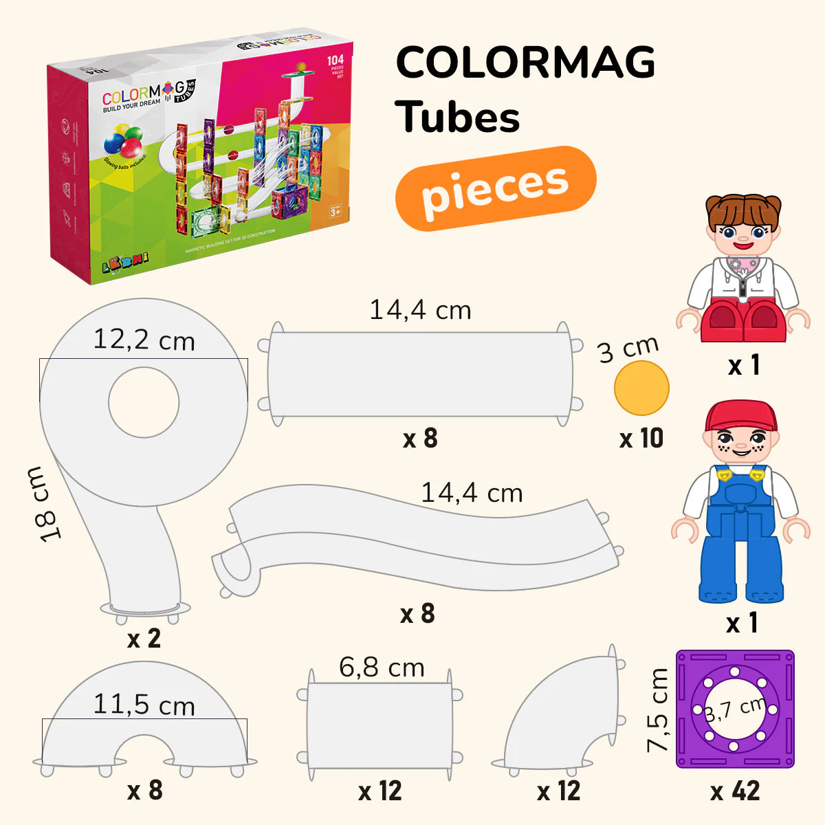 Magnetic building set COLORMAG TUBES